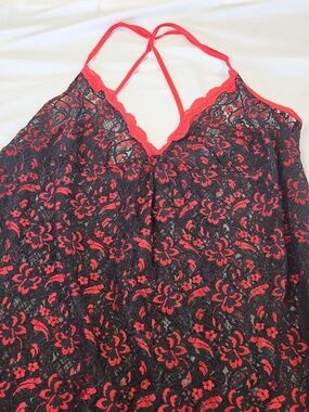 Secret Treasures Black & Red Floral Lace Chemise Size 3X